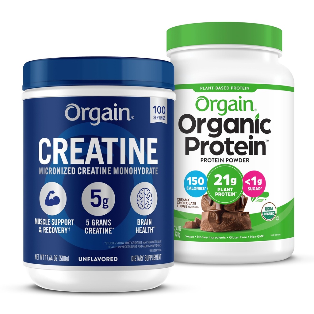 Ya da Kretine Monohidrat Toz (17.64 Oz, 100 Hizmet) & Organik Vegan Çikolata Fudge Protein Toz (2.03 lb)