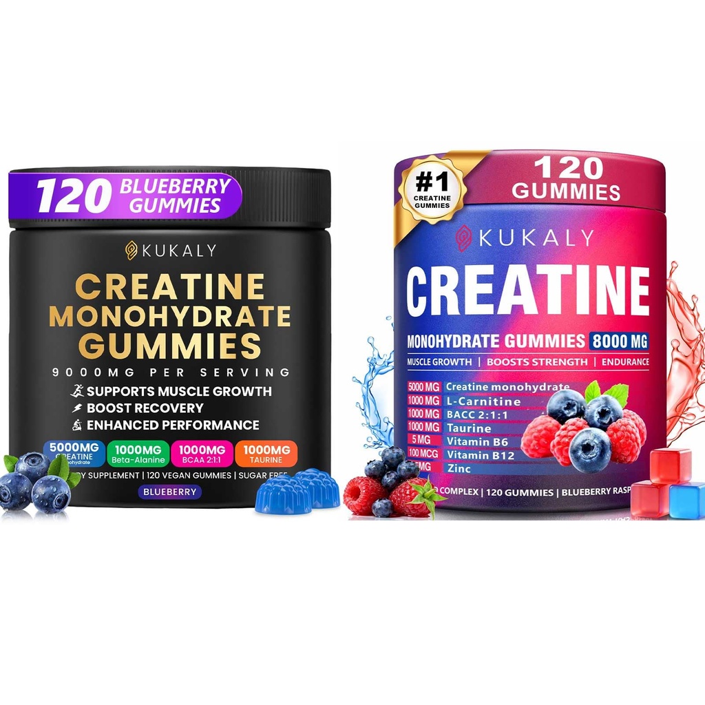 Erkekler ve Kadınlar için Kretan Monohidrat Gummies, 9000MG Kretine Gummies Sugar Free -BCAA 2:1, B12 B6 Boost Strength, Focus & Endurance, Vegan, Non-GMO