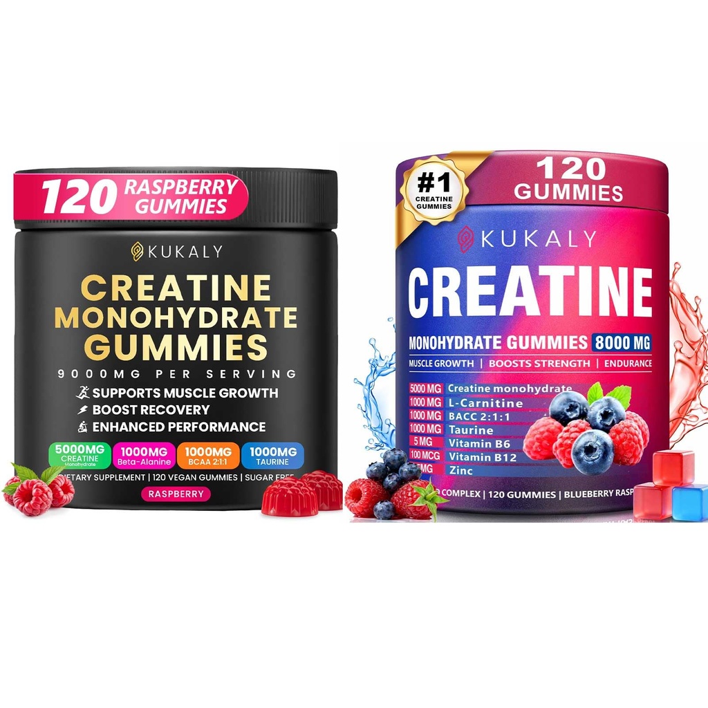Erkekler ve Kadınlar için Kretan Monohidrat Gummies, 9000MG Kretine Gummies Sugar Free -BCAA 2:1, B12 B6 Boost Strength, Focus & Endurance, Vegan, Non-GMO