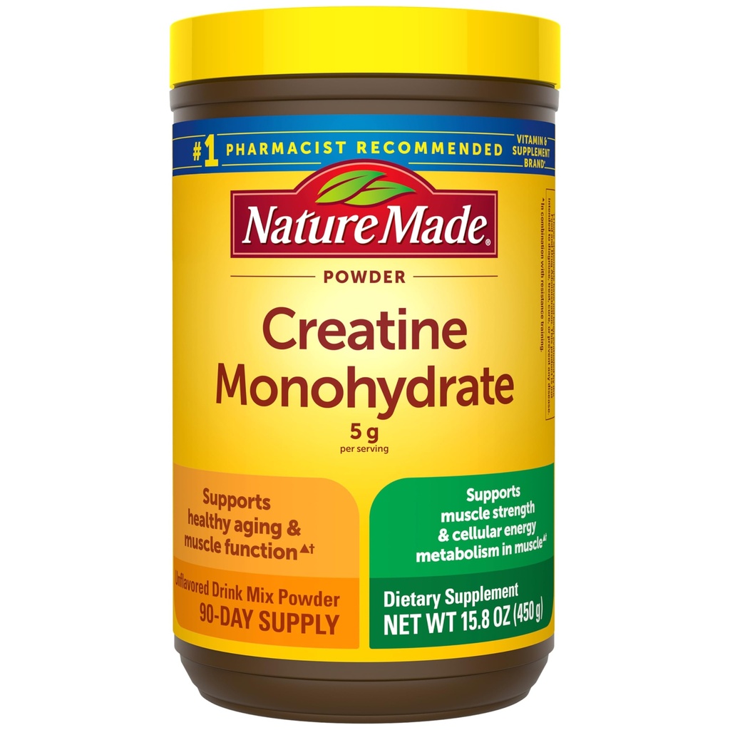 Nature Made Micronized Tinatine Monohidrat Toz 5 g hizmet başına 5 g, Unflavored Drink Mix Toz, Muscle Support, 450 g, 90 Day Supply