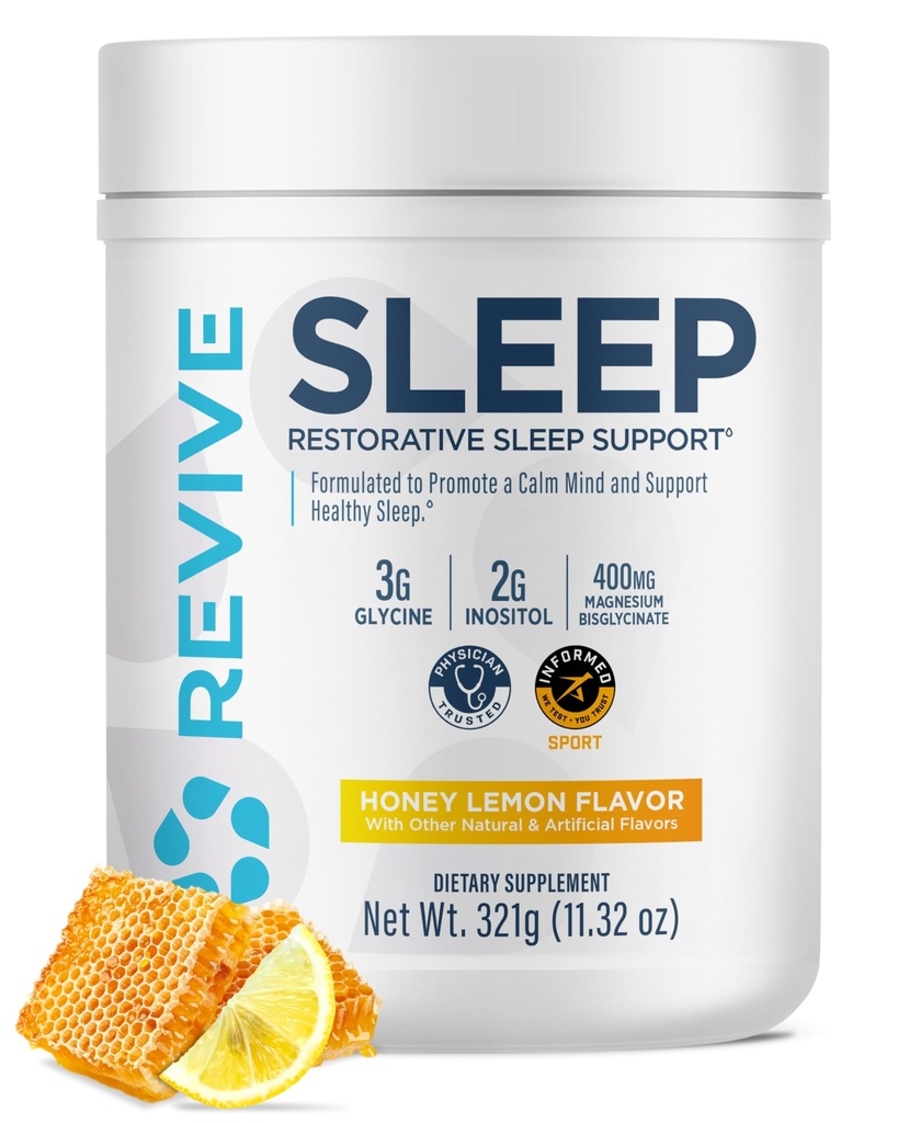 Revive MD Sleep Support Supplement for Yetişkinler, Honey Lemon - Sleep Supplements with Magnezyum (Glycinate), Inositol, Glycine & L-Theanine - Discovers Relaxation & Sleep Health