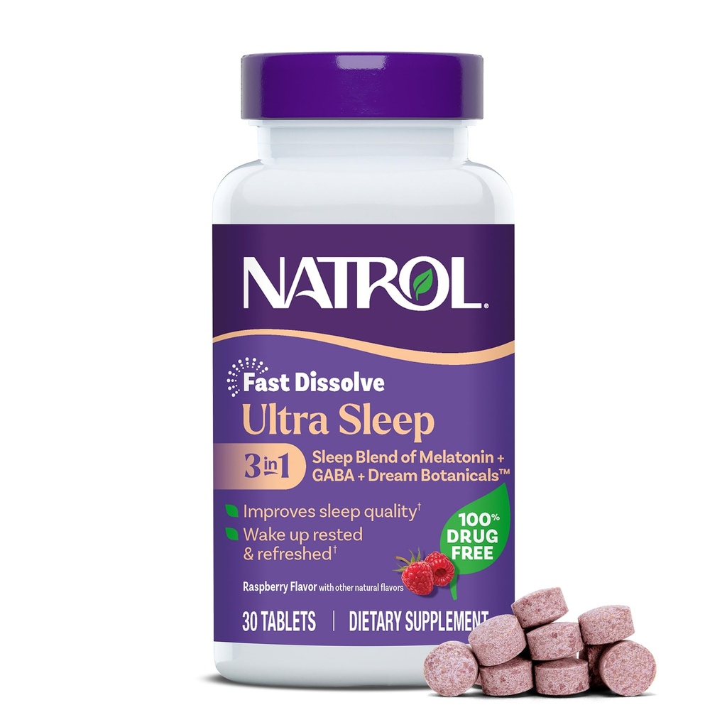 Natrol Ultra Sleep 3in-1% 100 Drug-Free Sleep Aid Meeting with Melatonin, GABA & Botanicals, Dietary Supplement, Non-Habit Form, 30 Hızlı Dissolve Tabletleri