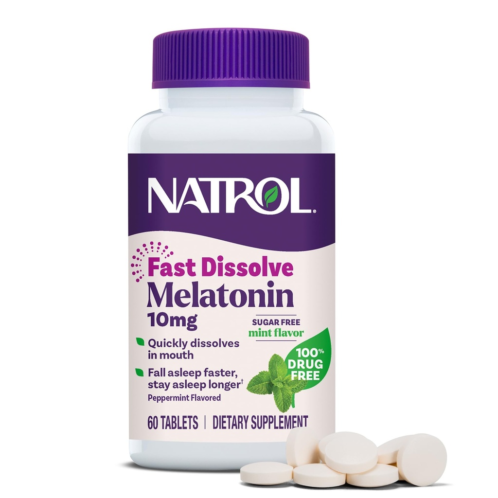 Natrol Melatonin 10 mg Hızlı Dissolve Tabletleri - Peppermint Flavor, 60 Kont, Sleep Support, Fast Dissolve Melatonin for Yetişkinler, 60-Day Supply