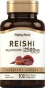 Piping Rock Reishi Mushroom Capsules | 2500 mg | 100 Pills | Standardized Herbal Extract Supplement | with Ganoderma Lucidum | Non GMO, Gluten Free