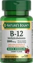 Nature's Bounty Vitamin B-12 Quick Dissolve Tabletleri, 100006, Gıda Dönüşümünde Hücre Enerji, Cherry Flavor, 60ct