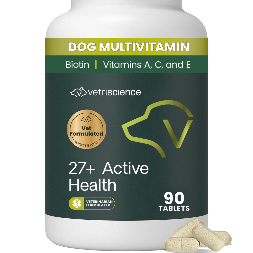 Vetri Science 27+ Aktif Sağlık Chewable Tabletler, Canine Plus Günlük Multivitamin Puppiler ve Yetişkin Köpekler, Dengeli Vitaminler, Mineraller ve Antioksis, Health and Wellness Support, Duck, 90 Count