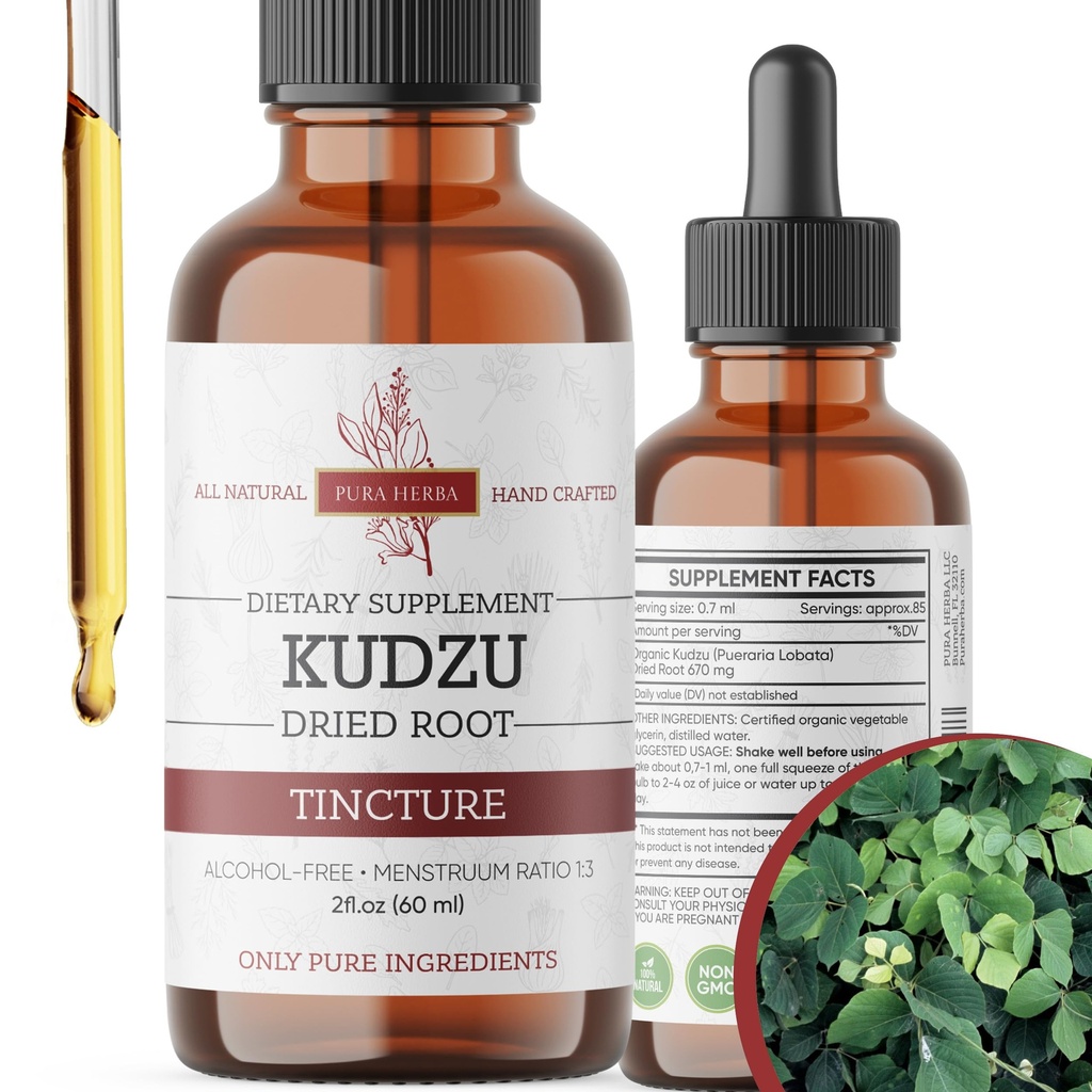 Organik Kudzu Kökleri - Alkol Özgür, Vegan Alkol Desteği için Tamam - 2 Fl Oz - ABD'de yapılan