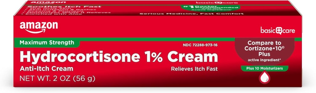 Temel Bakım En Güçlü Hidrokortisone 1 Yüzde Anti-Itch Cream Plus 10 Moisturizers, 2 ounce (Pack of 1)