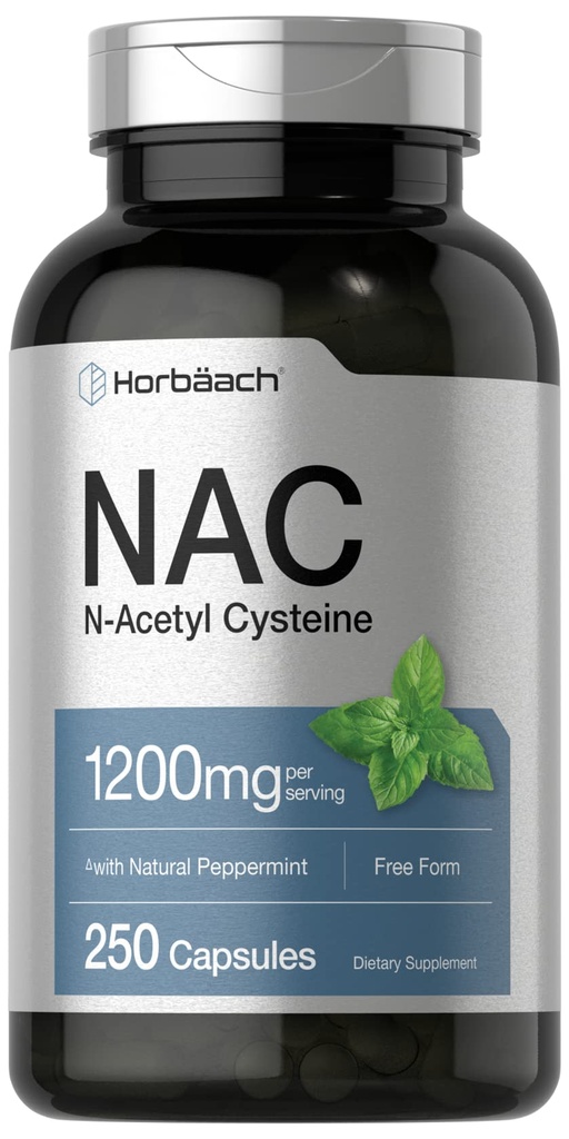 Horbäach NAC Supplement N-Acetyl Cysteine 1200mg | 250 Powder Capsules | for Women and Men | with Natural Peppermint | Non-GMO, Gluten Free