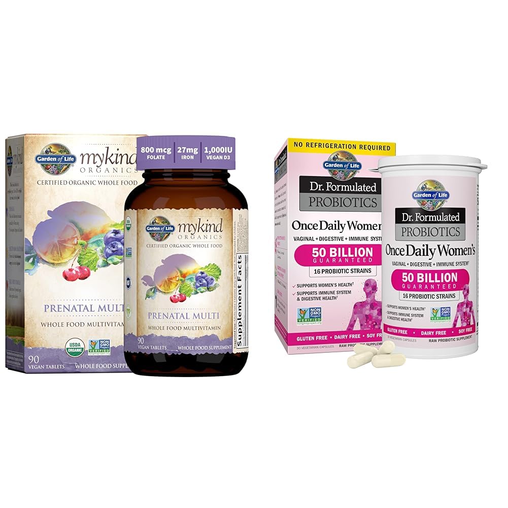 Garden of Life Women’s Prenatal Multivitamin with Vitamin D3, B6, B12, C & Iron & Dr. Formulated Women's Probiotics Once Daily, 16 Strains, 50 Billion, 30 Capsules