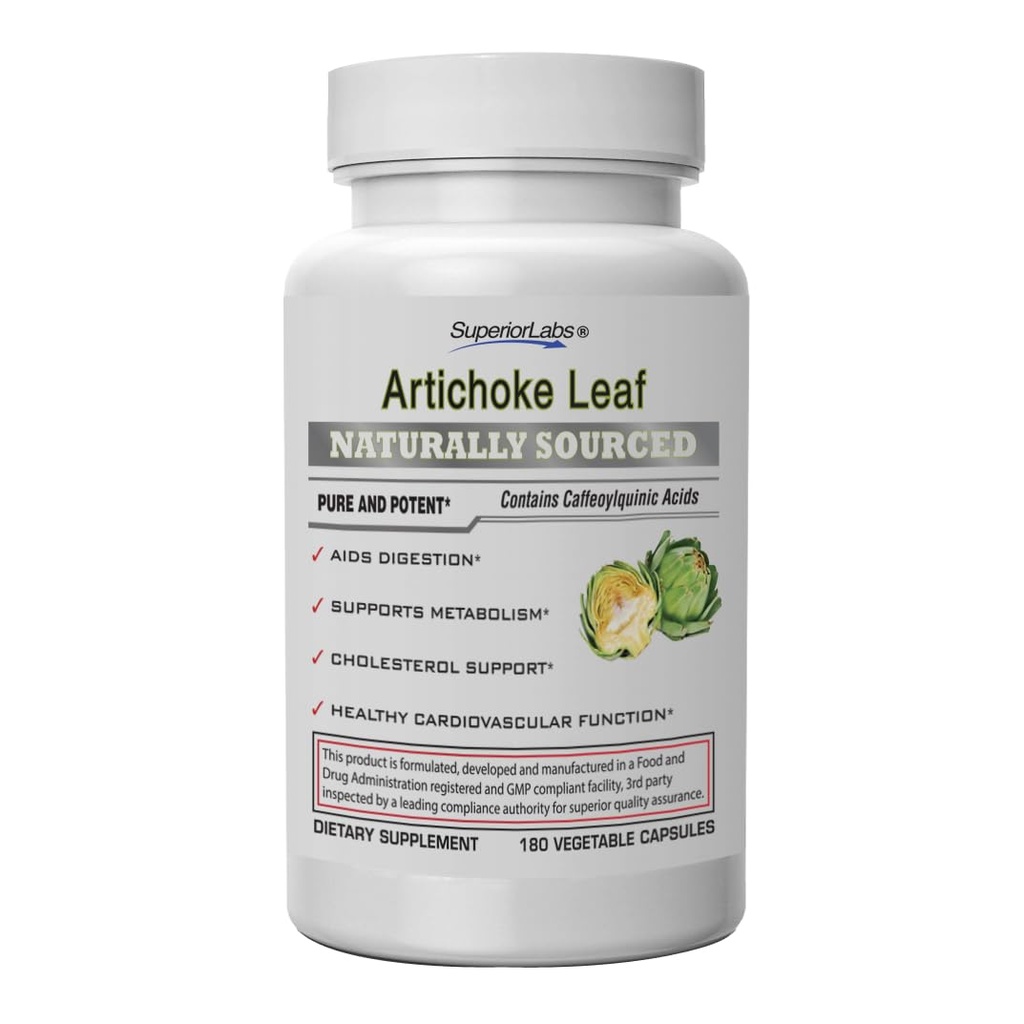 Superior Labs – Artichoke Leaf NonGMO Powerful with Caffeoylquinic Acid Natural Dietary Supplement to Support Healthy Metabolism, Digestion, Antioxidant, – 600 mg Dosage – 180 Veg Caps