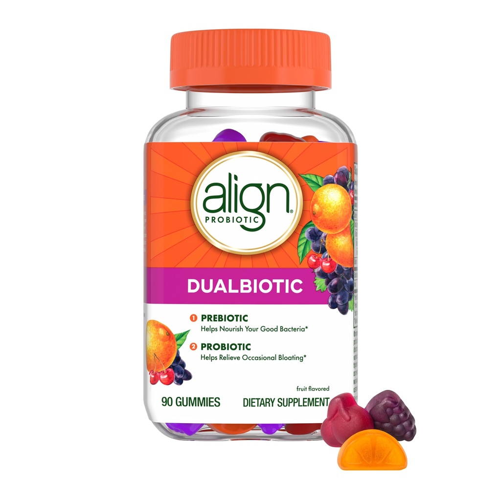 Align Dualbiyotik, Kadınlar ve Erkekler için prebiyotikler, Probiyotikler, Digestive Health için Probiyotikler, Prebiyotikler İyi Bakterilere Yardım Ediyor, Doğal Meyve Flavors, 90 Probiyotik Gummies (Packating May Vary)