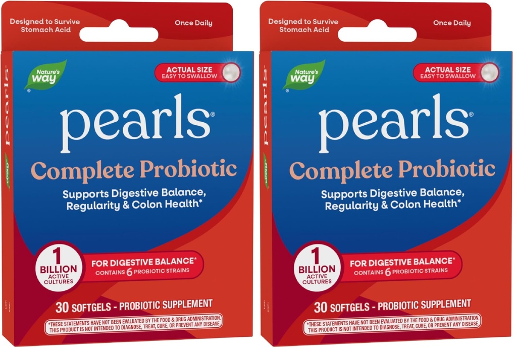 Nature's Way Complete Probiyotik Pearls, Supports Digestive Balance*,1 Milyar Canlı Kültürler, Erkekler ve Kadınlar için Supplement,No Refrigeration Required,30 softgels,(Pack of 2)
