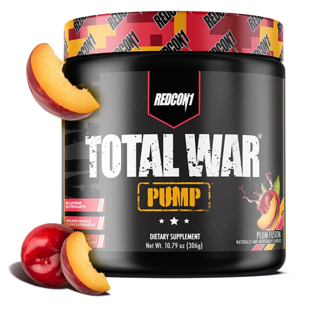 REDCON1 Non Stim & Caffeine Free Pre Workout Powder for Women & Men - Total War Pump - with L-Citrulline, Beta Alanine & More - Workout at Any Time of Day - Plum Fusion (10.79 oz)