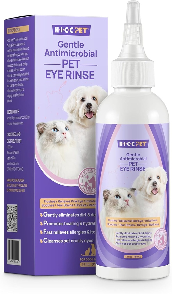 HICC PET Dog Eye Drops 5.1 fl oz Eye Drops for Dogs and Cats Vet- Tavsiye Edilen Köpek Göz Enfeksiyonu Tedavisi Soothe Enfeksiyon Alerjileri, Relieve Kuru Gözler Pink Eyes, Pet Tear Stain daha temiz