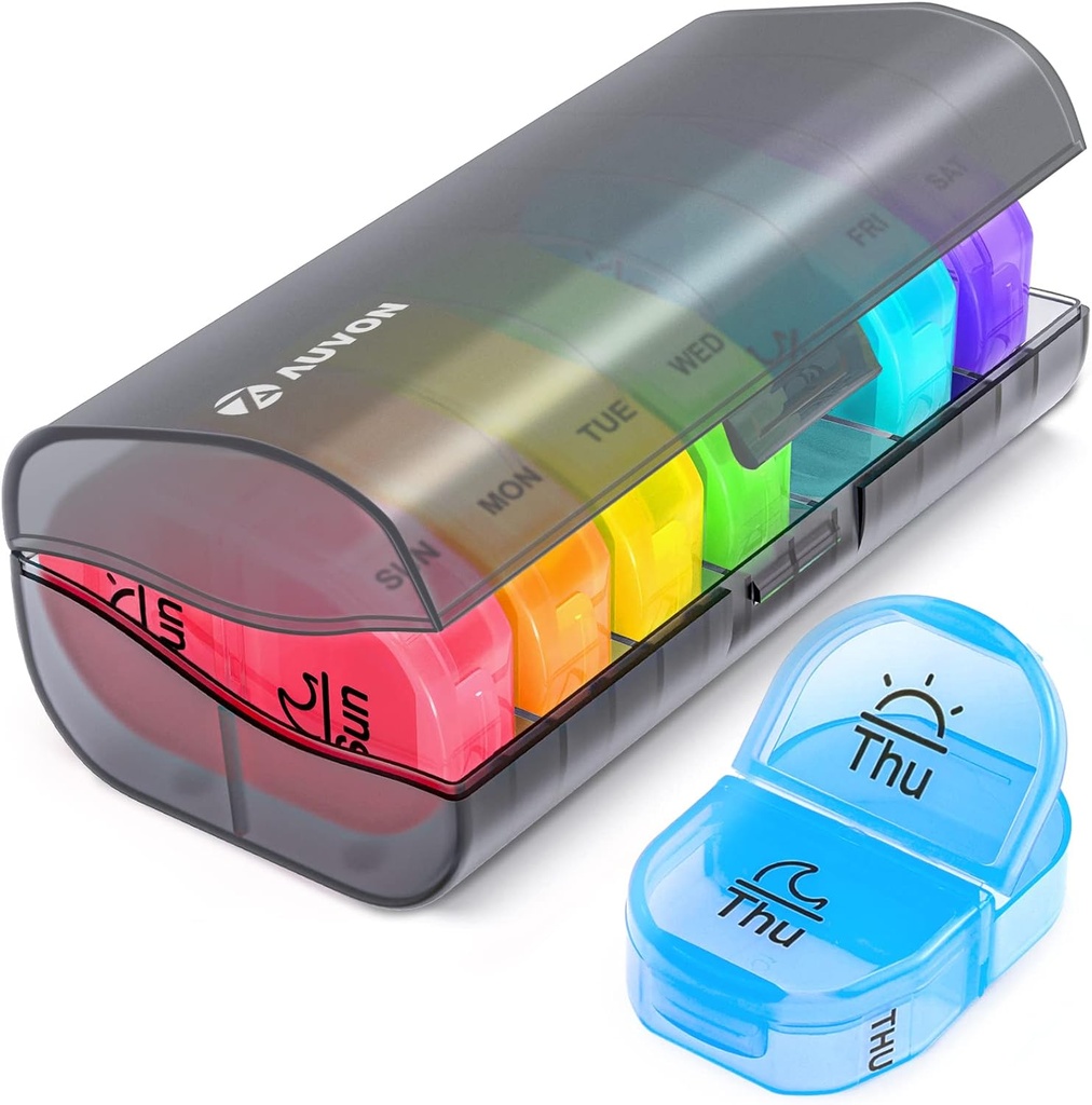 AUVON Pill Box 2 Times a Day, Weekly Pill Organizer AM PM with 7 Daily Pocket Case to Hold, Medicine, Drug, and Supplement Supplement