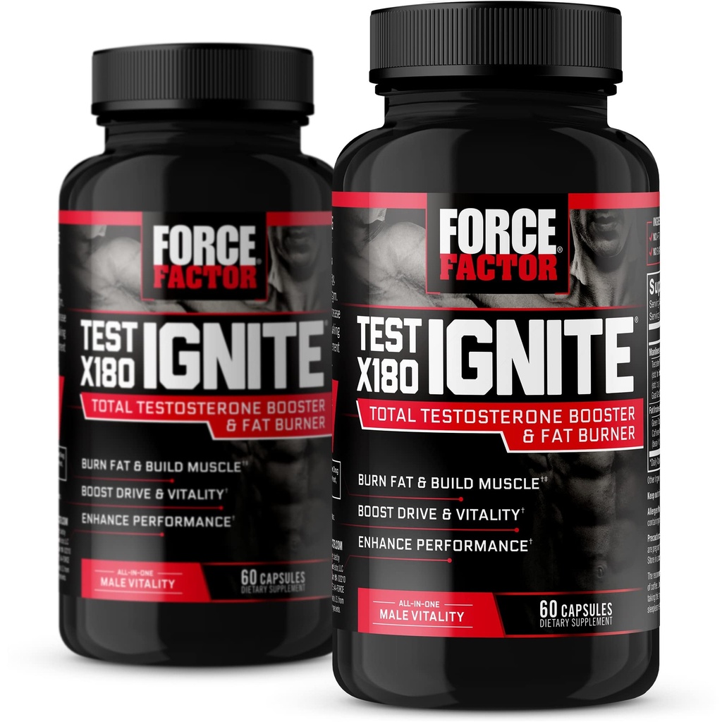 Kuvvet Faktörü Test X180 Ignite, testosteron ATM & Fat Burner for Men, testosteron Supplement to Burn Fat, Build Muscle, improve Energy, and Boost Vitality and Performance, 60 (Pack of 2)