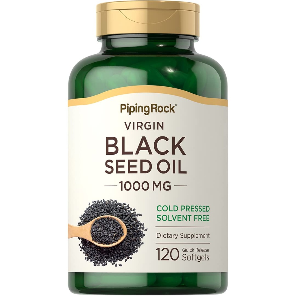 Piping Rock Black Seed Oil Softgel Capsules | 1000 mg | 120 Pills | Cold Pressed Supplement | Nigella Sativa | Note Free, Non-GMO, Gluten Free