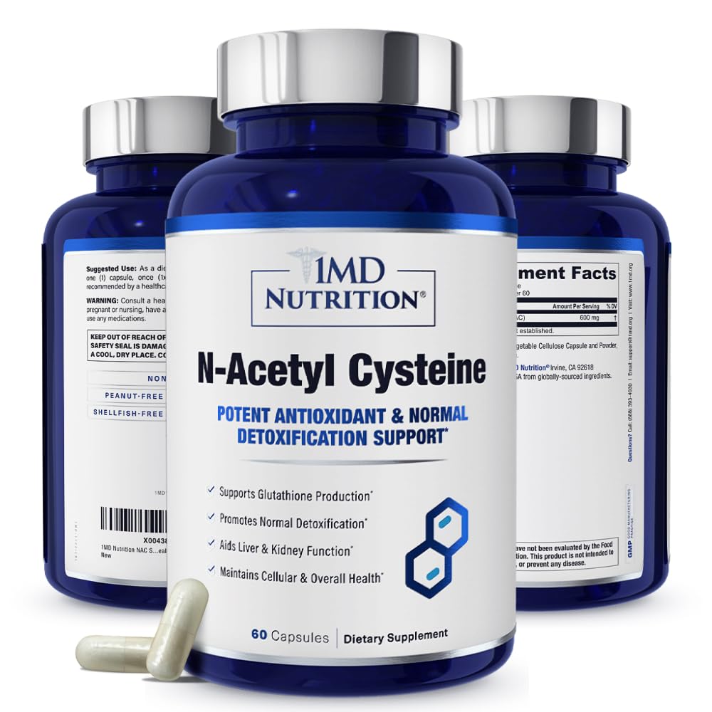 1MD Beslenme NAC Supplement N-Acetyl Cysteine - NAC 600 mg - Antioksi Supports Detox and Glutathione Production - N Acetylsteine Respiratory Supplement for Lung Health - 60 Capsules
