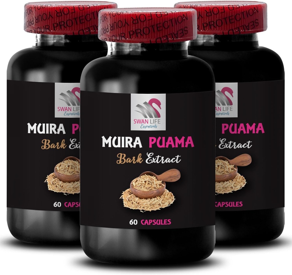 Botanical Vitality - Muira PUAMA BARK Extract - Herbal Drive, Energy Recharge, Plant-Based Strength, Active Support, Focus Boost, Natural Power, Energizing Lift 3 Bottles 180 Capsules