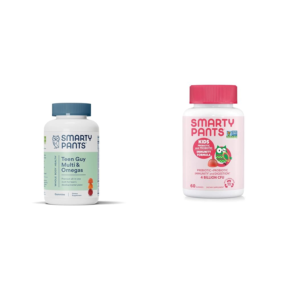SmartyPants Teen Guy Multivitamin Gummies: Omega 3 Fish Oil (EPA/DHA) & Kids Probiyotik Immunity Gummies: Prebiyotiks & Probiyotiks for Digestive Health and Immune Support Supplement