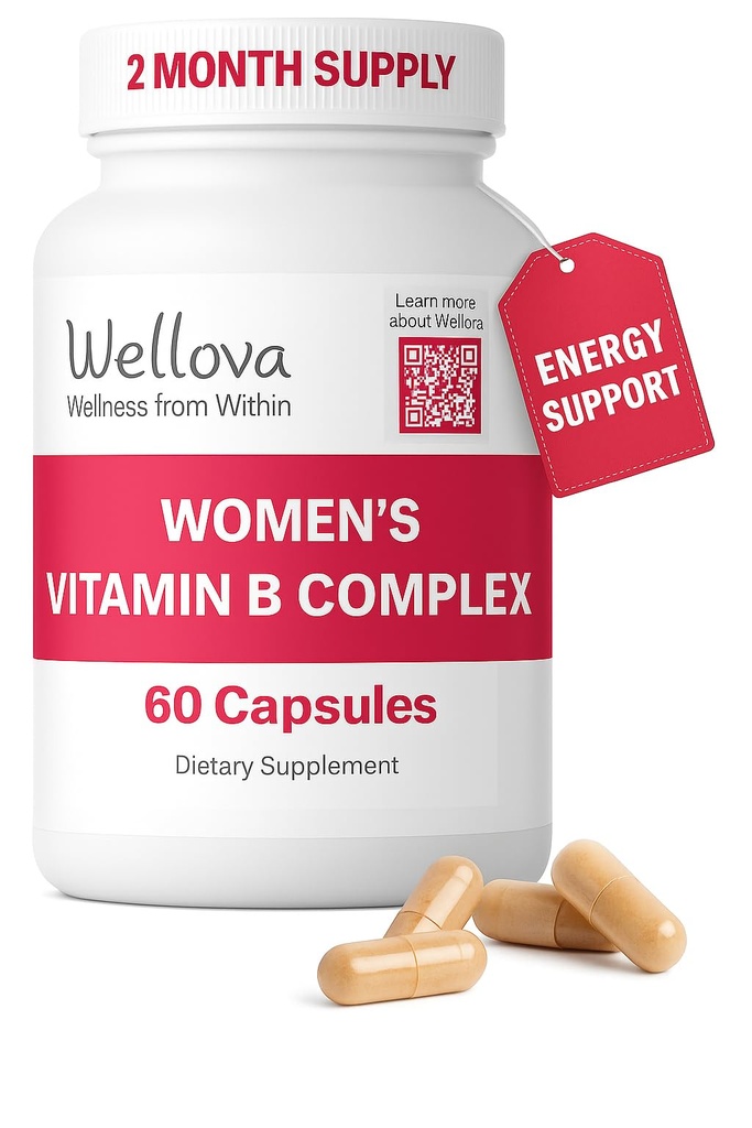 Kadınlar B Kompleksi | Enerjiyi, Beyin ve Kalp Desteği | B1, B2, B3, B5, B6, B7, B8, B9, B12, C, Choline, Inositol | Superior Pure Organik Aborpsiyon | 60 Capsules