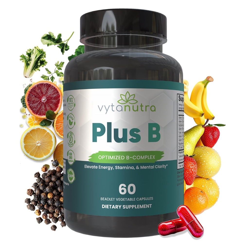 Plus B 11-in-1 Beadlet Capsule – Complete B-Complex with B1, B2, B3, B5, B6, B7, B9, B12 – Timed Release for Energy, Vitality, Brain, Heart, Immune, Mood, & Overall Wellness