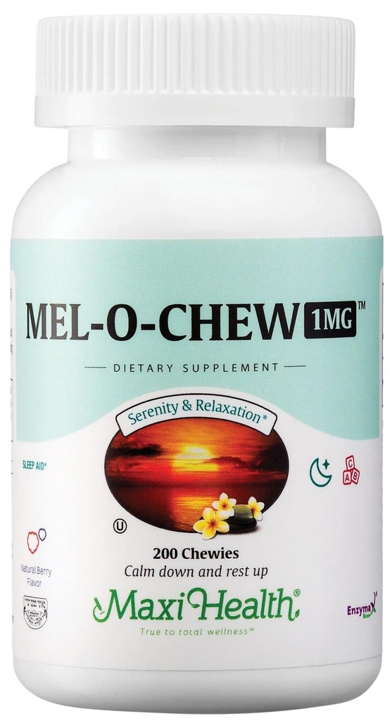 Maxi Health Melatonin 1 mg Chewable - Sleep help Melatonin to Encourage Natural Sleep – Non-Habit Form Supplement with Enzymax for Fast-Acting Support Kosher (200 Birim)