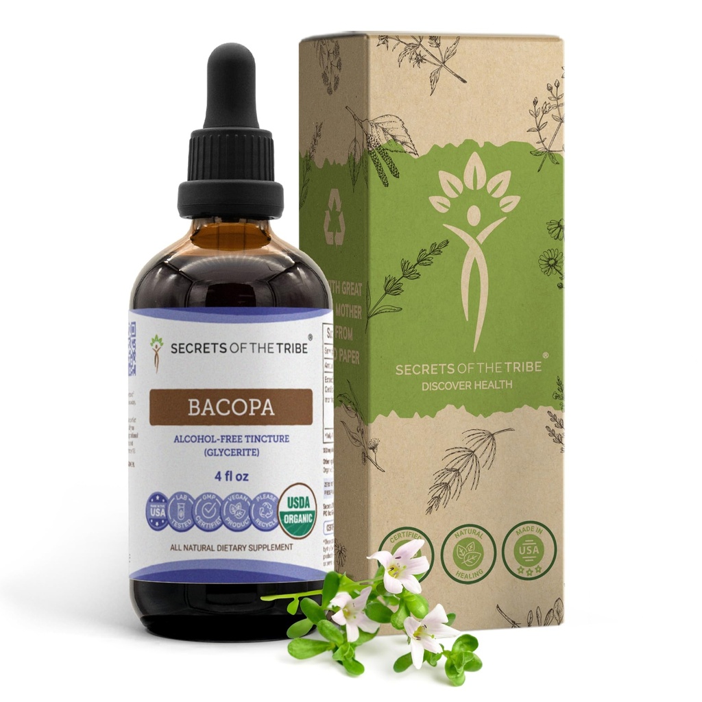 Bacopa USDA Organic | Alkol-FREE Extract, High-Potency Herbal Drops, Relaxation, Pozitif Bilişsel Etkisi | %100 sertifikalı Organik Bacopa (Bacopa Monnieri)