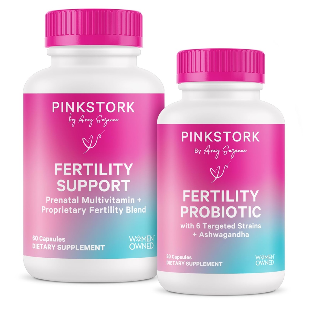 Pink Stork Fertility Supplement for Women and Probiotics for Conception, Support Hormone Balance with Inositol, Probiotics, Ashwagandha, Vitex, Folate, and Prenatal Vitamins - 1 Month Supply