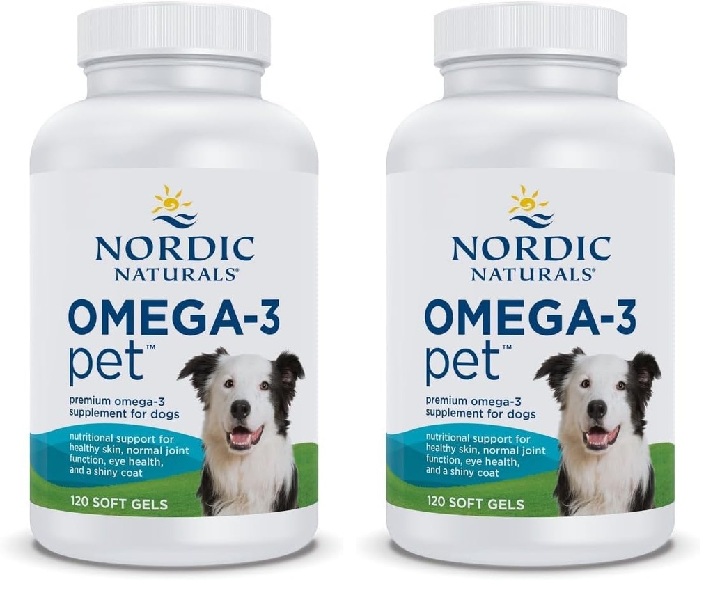 Nordic Naturals Omega-3 Pet, Unflavored - 120 Soft Gels - 330 mg Omega-3 Per Soft Gel - EPA & DHA ile Köpekler için Balık Yağı - Kalp, Skin, Coat ve Immune Health (Pack of 2)