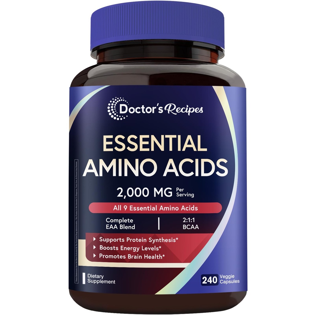 Doktor'un Temel Tarifleri Amino Asitleri Tamam, Tüm 9 Temel Amino Asitler (EAA), BCAA 2:1, 240 Veggie Capsules