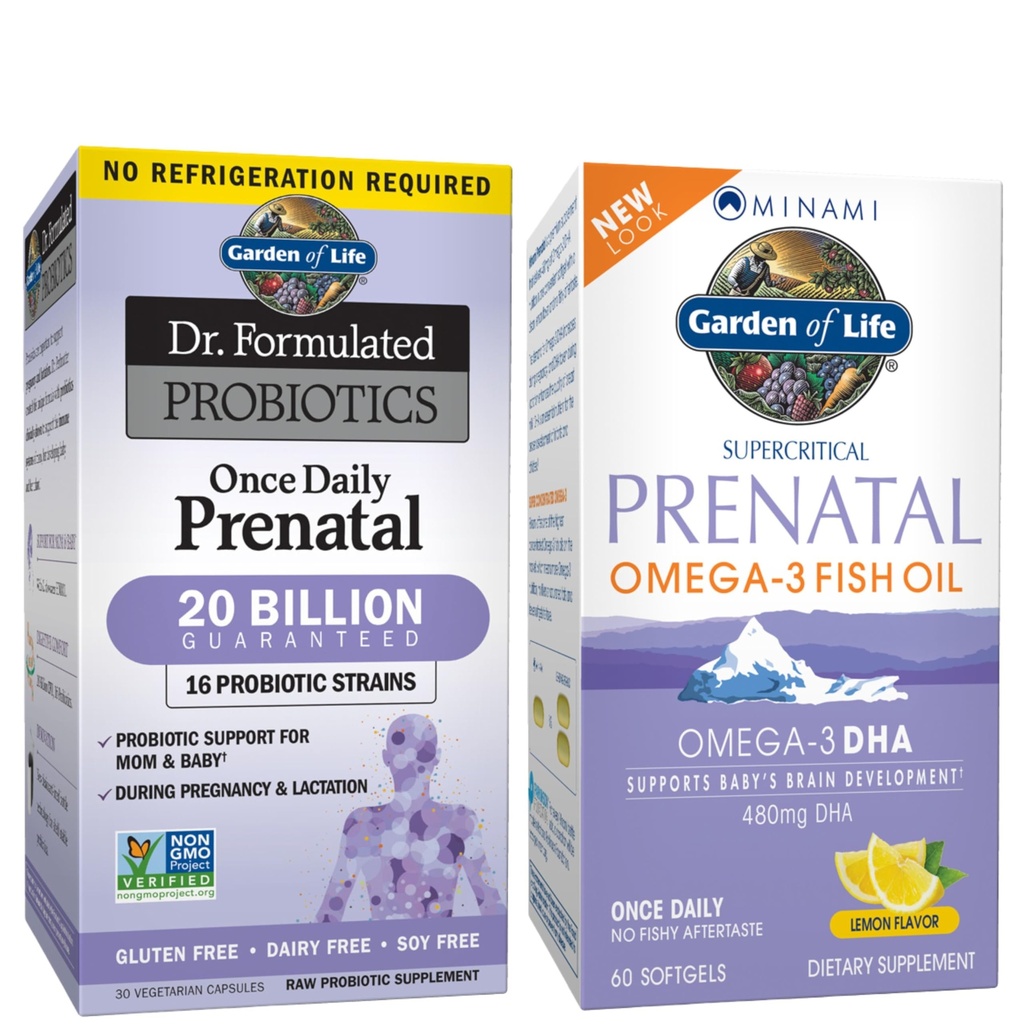 Garden of Life Prenatal Support Bundle – Minami Prenatal DHA Omega 3 Fish Oil (60 Softgels) + Dr. Formulated Once Daily Prenatal Probiotics for Mom & Baby (30 Caps), Gluten, Dairy & Soy Free