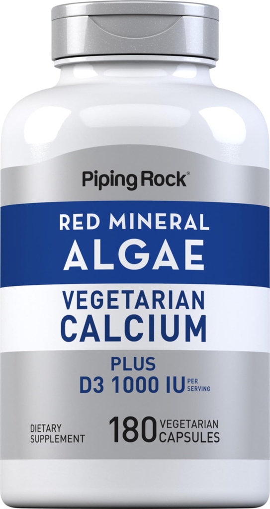Piping Rock Red Mineral Algae | Vejetaryo | 180 Capsules | Plantive Plus Trace Minerals | Plus D3 1000 IU | Non-GMO, Gluten Free Supplement
