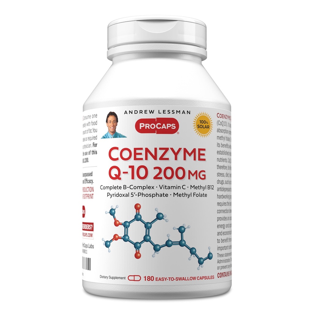 ANDREW LESSMAN Coenzyme Q-10 200 mg 180 Capsules - Enerji Üretimi ve En İyi Temel Organ Fonksiyonu, Anti-Oxidant Support, Apleted by Aging, Plus B-Complex. Swallow Capsules kolay