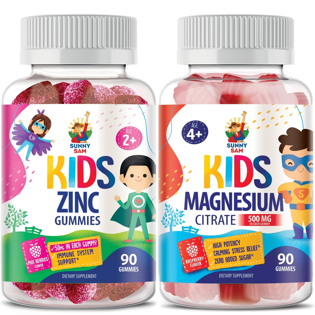 Magnesium Gummies for Kids & Adults - 500mg & Zinc Gummies for Kids & Adults - Zinc Chewable Gummy for Immune Support - Powerful Natural Antioxidant Non-GMO Supplement for Children Men Woman Adults.