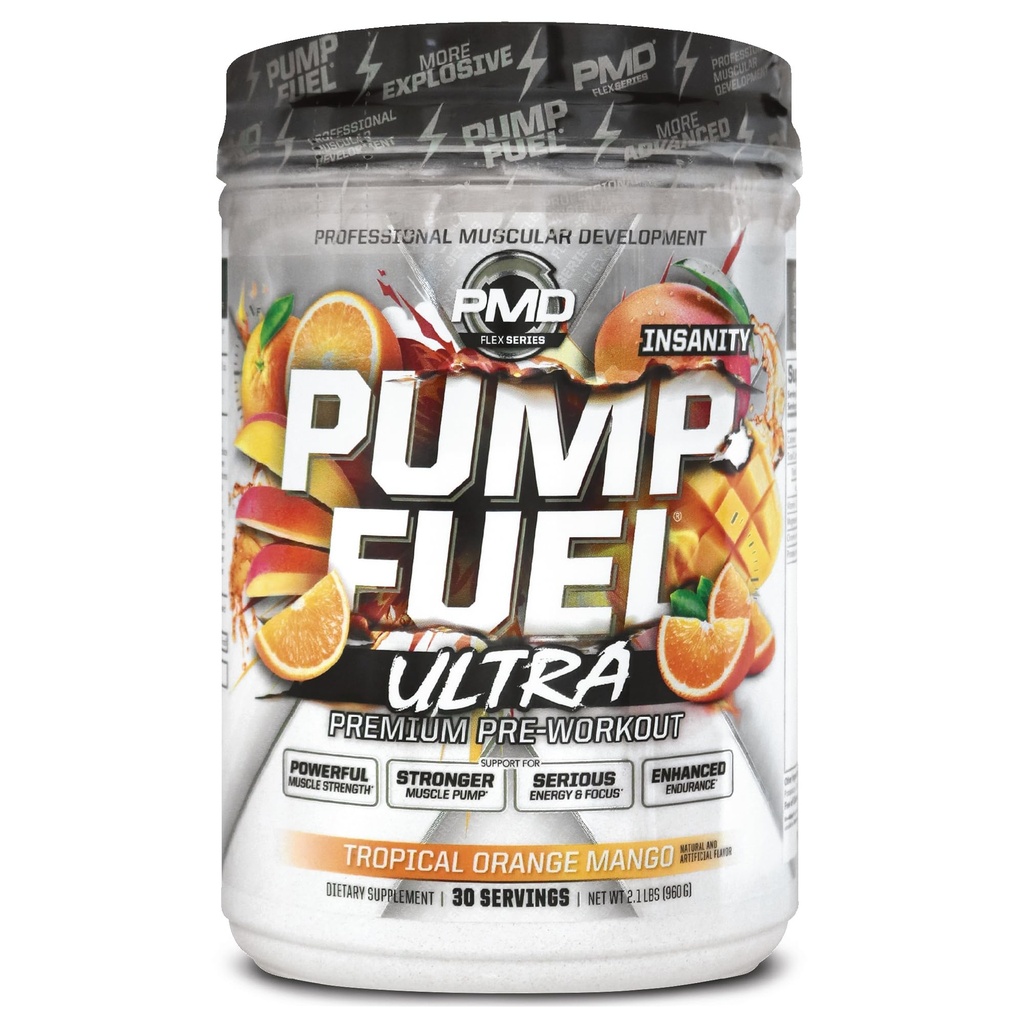 PMD Sports Pump Yakıt Insanlığı - Premium Pre Workout Toz & Muscle Pump, Greater Focus, Endurance & Recovery, Premium Kreine, Arginine & Beta Alanine, Tropikal Orange Mango (30 Hizmet)
