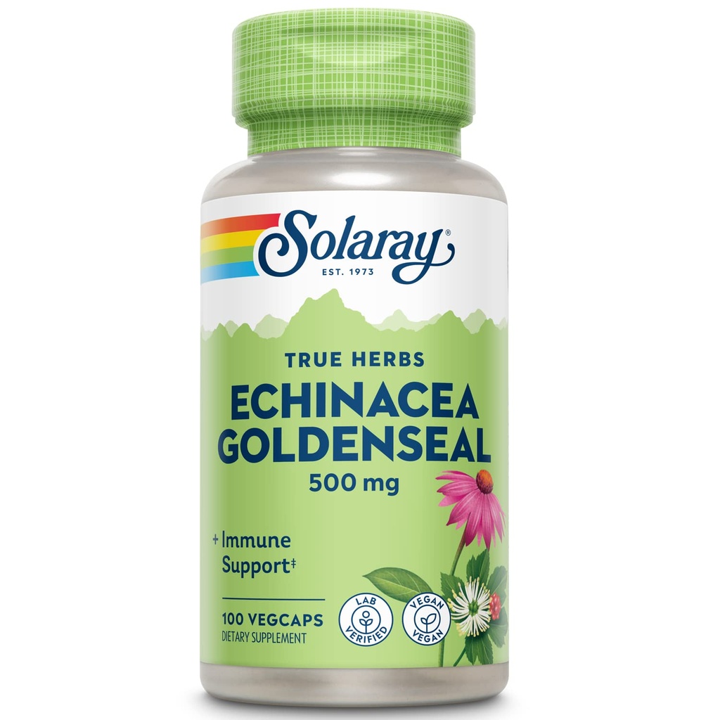 SOLARAY Echinacea Goldenseal - Wellness Desteği için İki Herbal Supplements - 250 mg Ea Echinacea Root and Goldenseal Root - Non GMO, Vegan, Gluten Free, 60-Day Garanti, 100 Hizmet