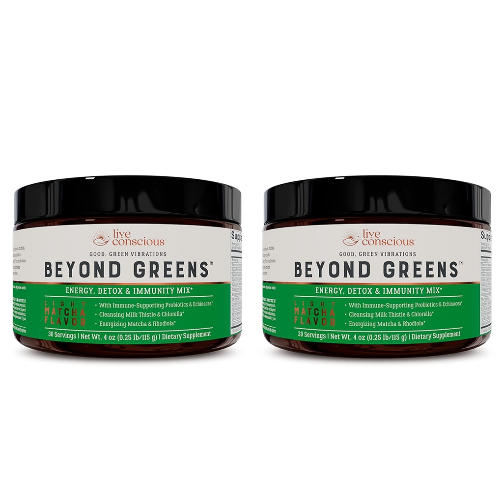 Live Conscious Beyond Greens Yoğun Superfood Toz - Matcha Flavor w/Chlorella, Echinacea, Probiyotiks for Immune Support & Energy - 30 Hizmetler (2-Pack)