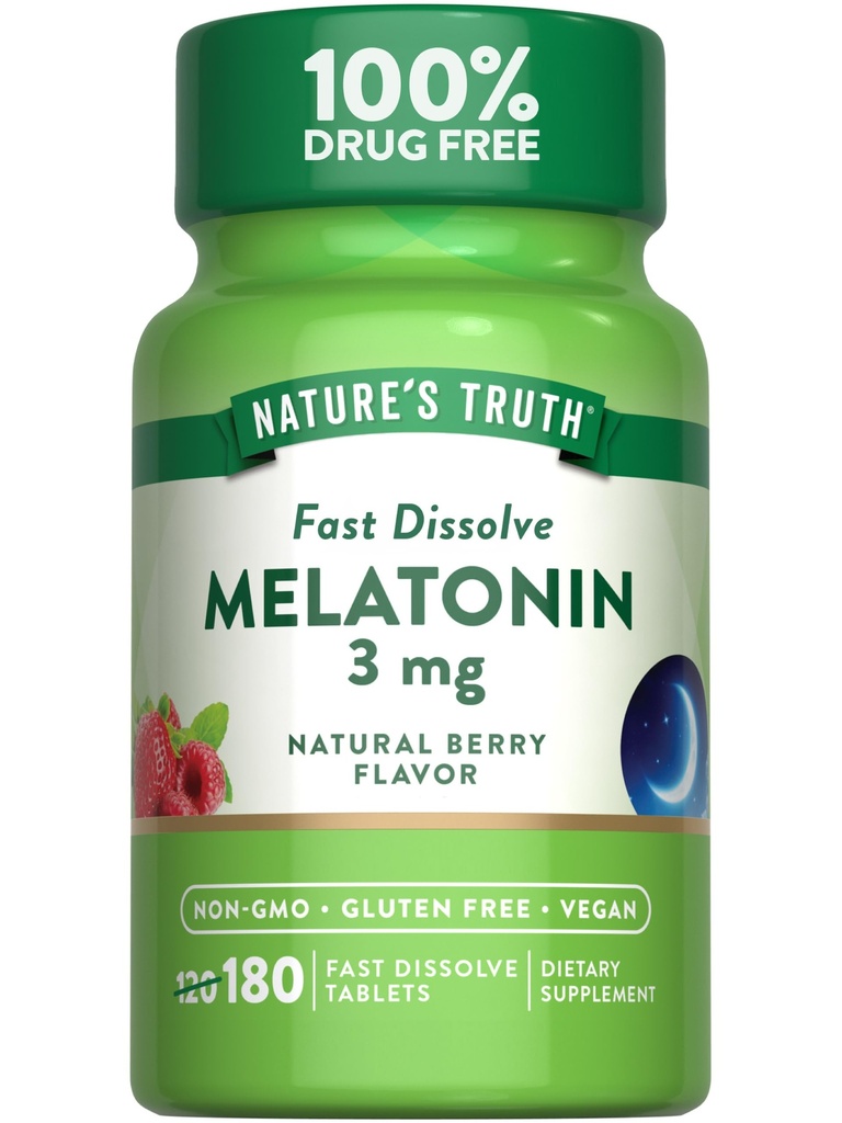 Nature's Truth Melatonin 3 mg Hızlı Dissolve Tabletler | 180 Count | Natural Berry Flavor | Vegan, Non-GMO & Gluten Free Supplement Supplement Supplement