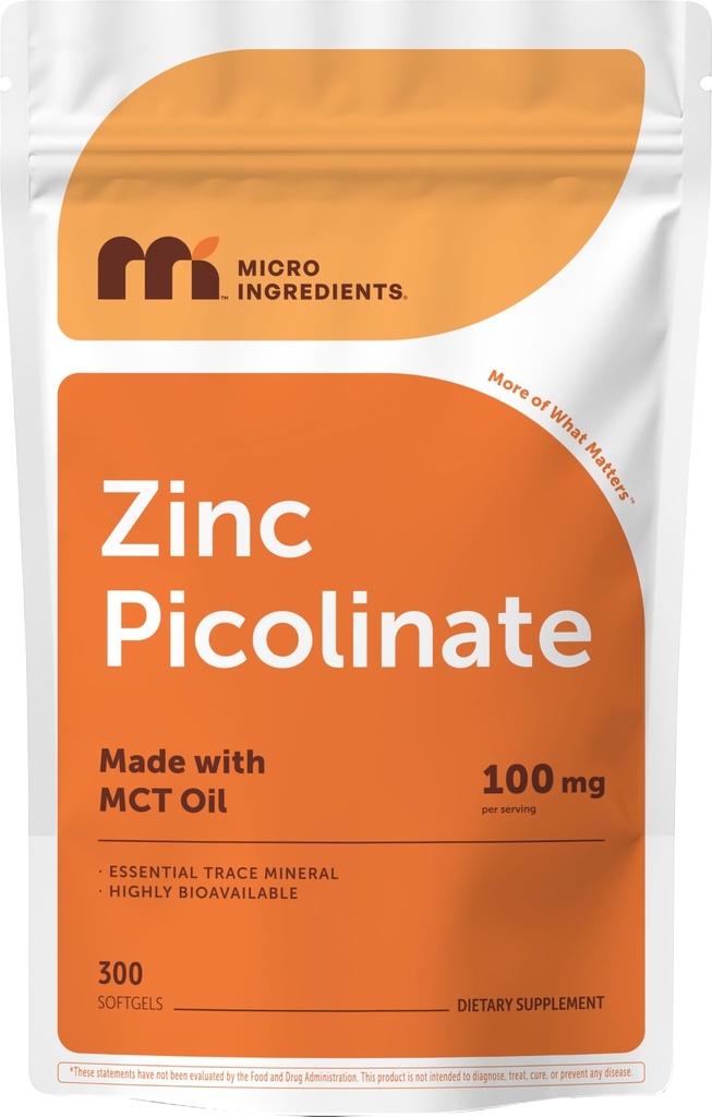 Mikro Malzemeler çinko Picolinate 100 mg Per Servis, 300 Softgels | Kadınlar ve Erkekler için Çinko Supplement | MCT Oil | Non-GMO
