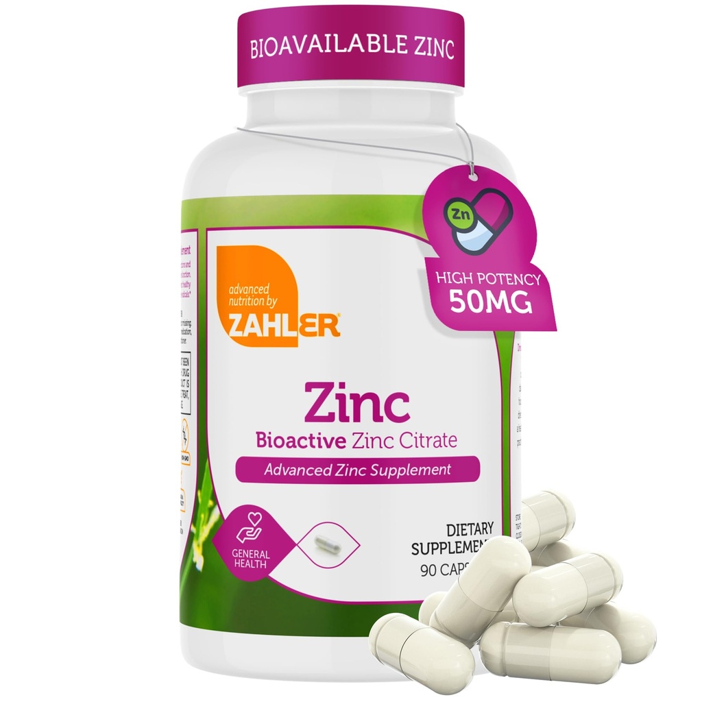Zahler çinko 50 mg, Immune ve Antioksi Koruma, sertifikalı Kosher, 90 Capsules