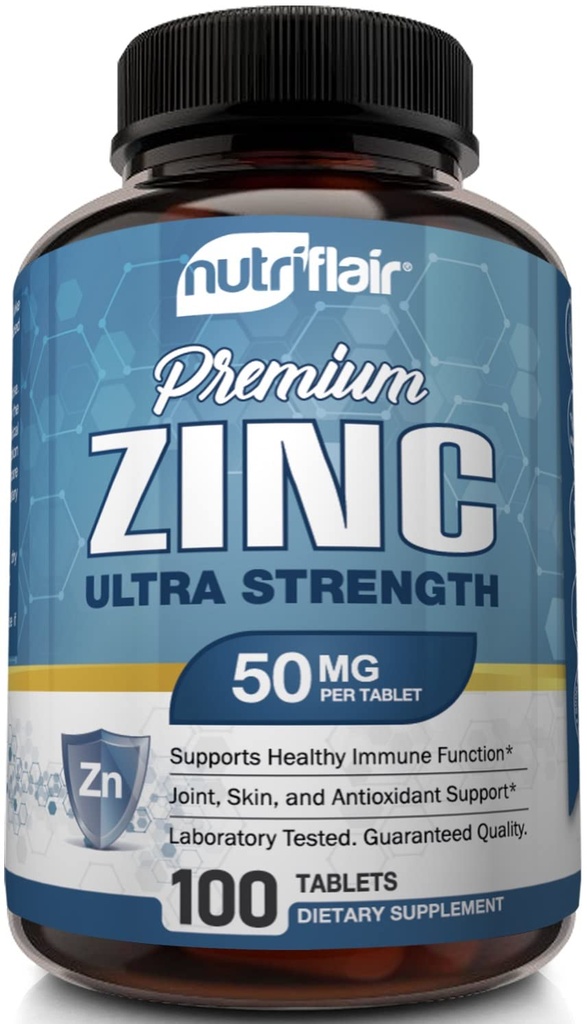NutriFlair çinko Gluconate 50 mg, 100 Tablet - Yüksek Potency Immune System ATM Supplement Pills, Immunity Defense, Güçlü Doğal Antioksi, Non-GMO, çinko fotoolinate ile kıyasla, citrate, oksit