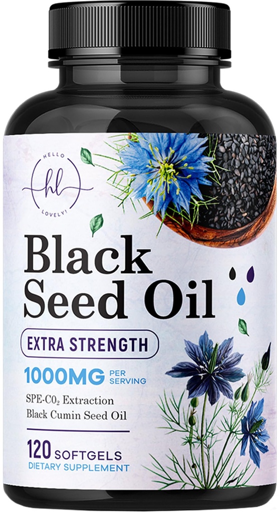 Black Seed Oil Softgels 1000 mg - Premium Nigella Sativa Blackseed, Pure Natural Black Cumin Tohum Petrol ve Deri ve Immune Desteği - ABD Tamamında Şişelenmiş - 120 Softgels