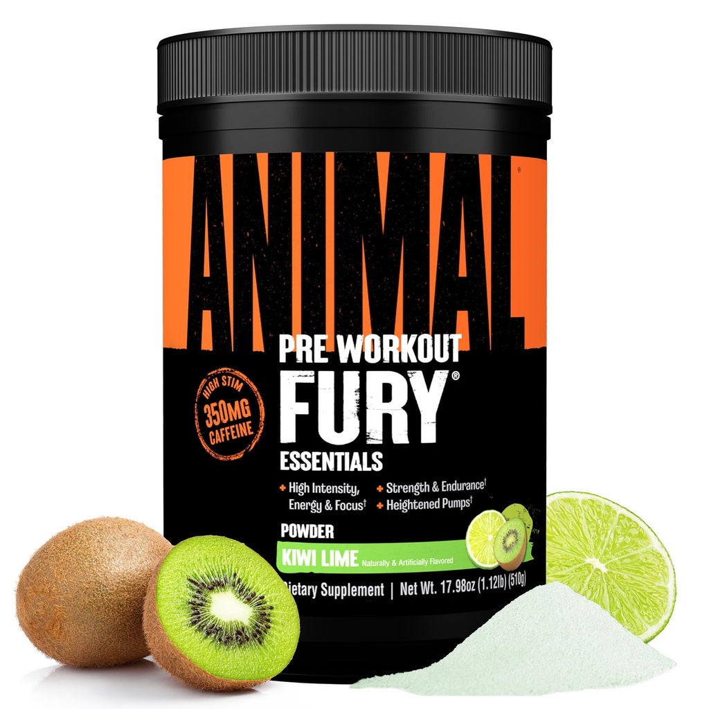 Animal Fury Pre Workout Powder - Kiwi Lime, 350mg Caffeine, BCAA Amino Acids, 2g Beta Alanine, Citrulline & Tyrosine, Energy, Focus, Strength, Endurance, Preworkout for Men & Women, 30 Servings