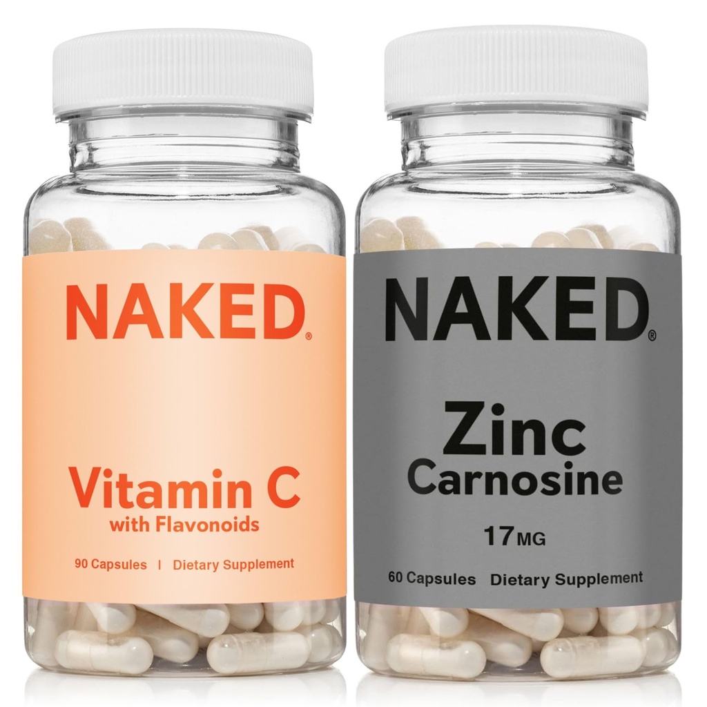 NAKED çinko Carnosine 17 mg (60 Capsules) C 500 mg (90 Capsules) - Vegan; Non-GMO; Gluten Free; Daily Immune and Stomach Support