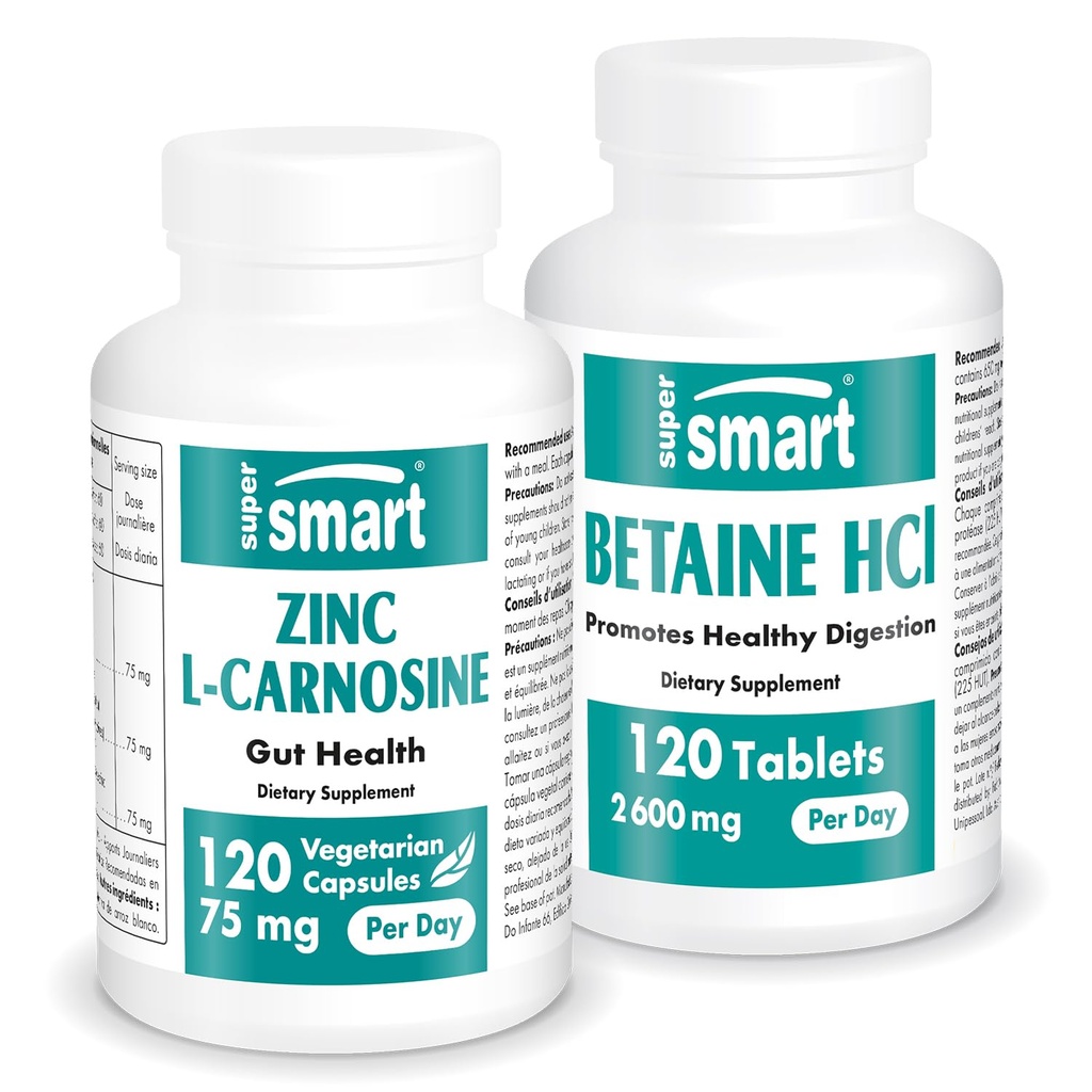 Supersmart - çinko L-Carnosine + Betaine HCl Sche (Gastric Health) | Non-GMO & Gluten Free - Vegetarian Capsules