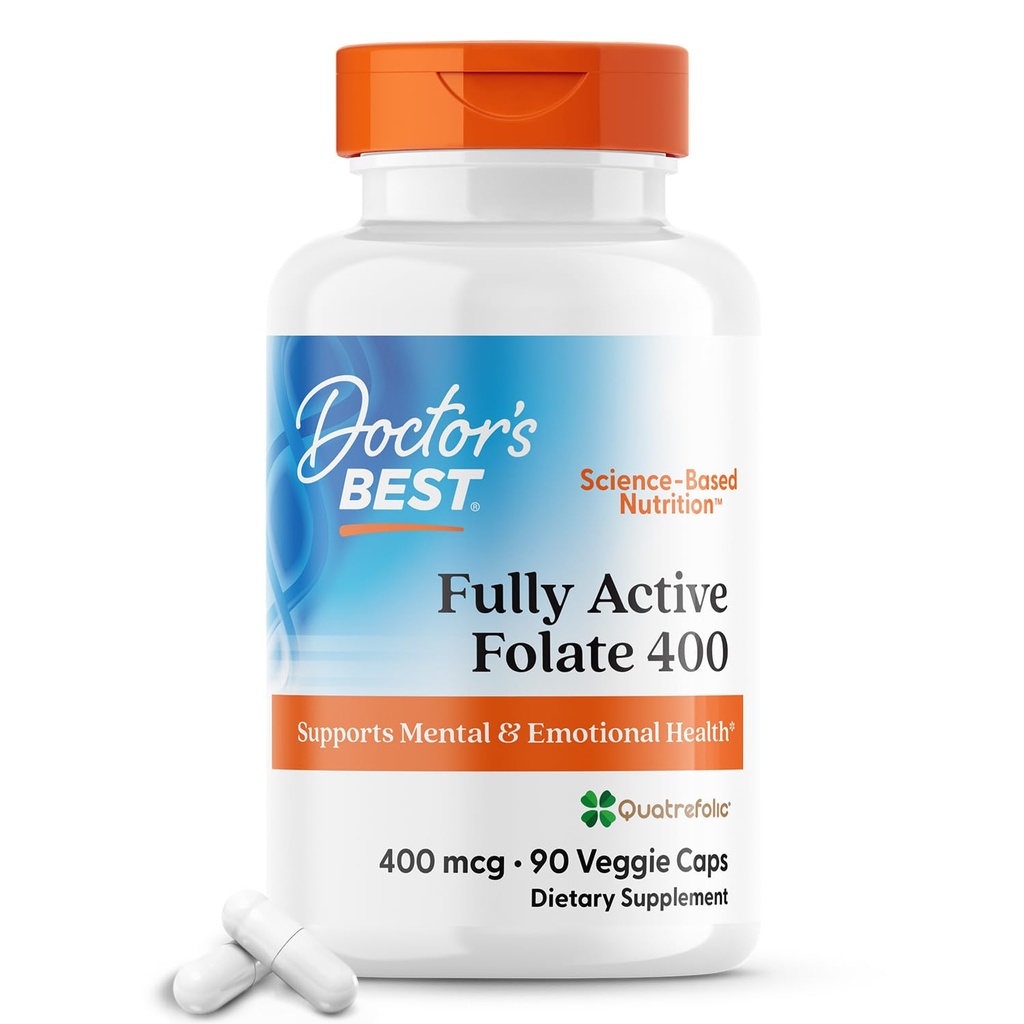 Doctor's BEST Folate Supplement 400 mcg, for Men & Women, 90 Veg Caps