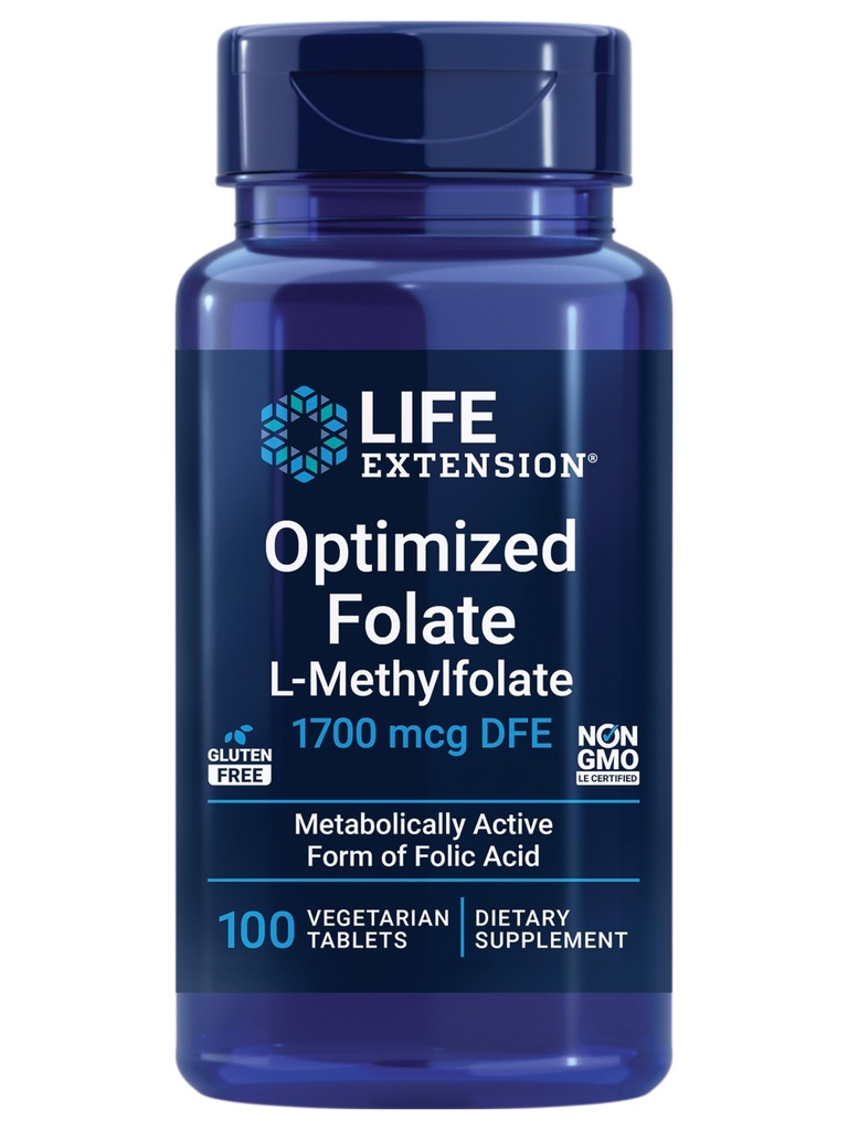 Life Extension Optimized Folate – L-tilfolate – Kalp ve Beyin Desteği, Sağlıklı Homosisteine Seviyeler – Non-GMO, Gluten-Free, Vegetarian – 1700 mcg DFE, 100 Vegetarian Tabletler
