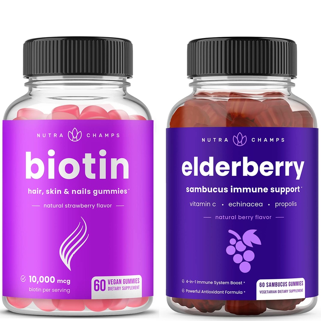 NutraChamps Biotin Gummies ve Elder Gummies Sche